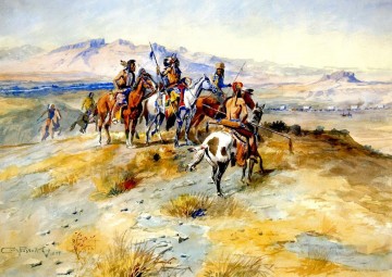 la venue de l’homme blanc 1899 Charles Marion Russell Indiens d’Amérique Peinture à l'huile
